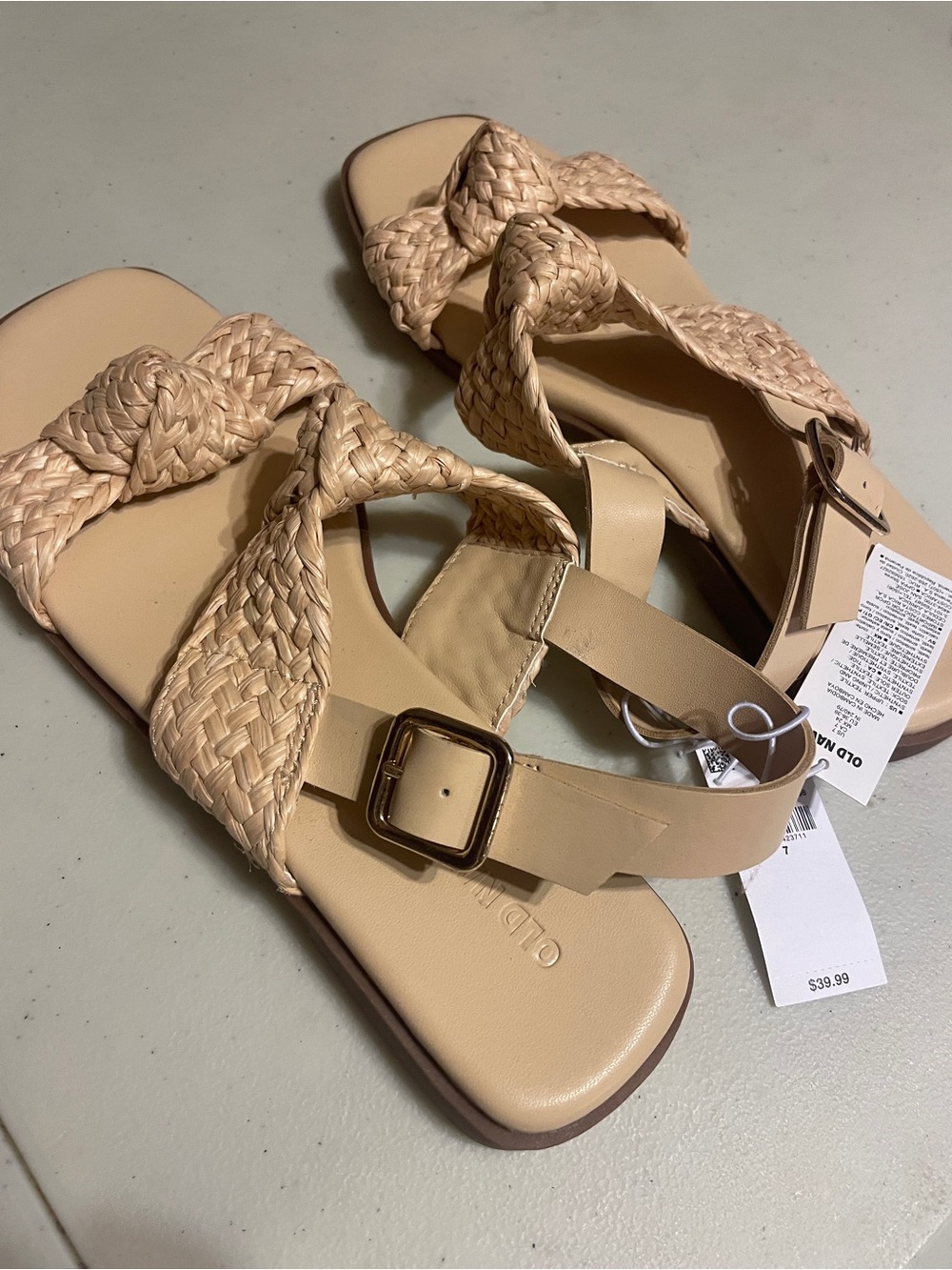 NWT Old Navy Neutral Braided Strap Sandals with Buckle size 7